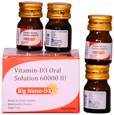 Big Nano-D3 with Cholecalciferol 60000 IU | Ready to Drink Oral Solution for Bone Health | Sugar-Free | Flavour Butterscotch