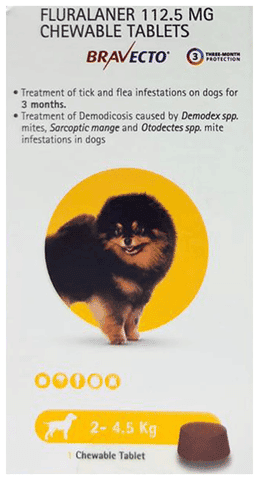 Bravecto 112.5mg Pet Chewable Tick and Flea Control Tablet (For>2-4.5 kg)