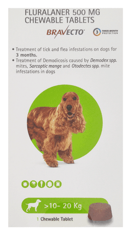 Bravecto 500mg Pet Chewable Tick and Flea Control Tablet (For >10-20 Kg)