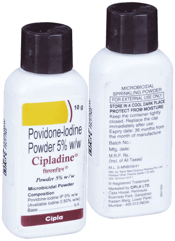 Cipladine Povidone Iodine 5% Microbicidal Powder for Skin Infections (10 gm)