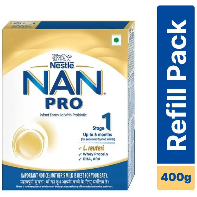 Nestle Nan Pro Infant Formula Stage 1 (Upto 6 months) Powder, 400 gm Refill Pack